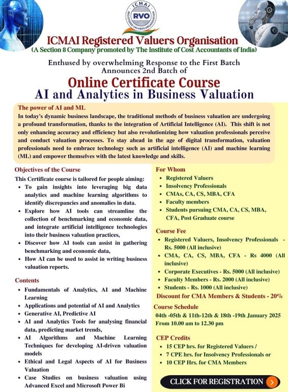 Online Certificate Course AI and Analytics in Business Valuation