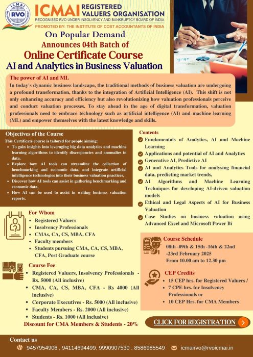 04th Batch of Online Certificate Course AI and Analytics in Business Valuation