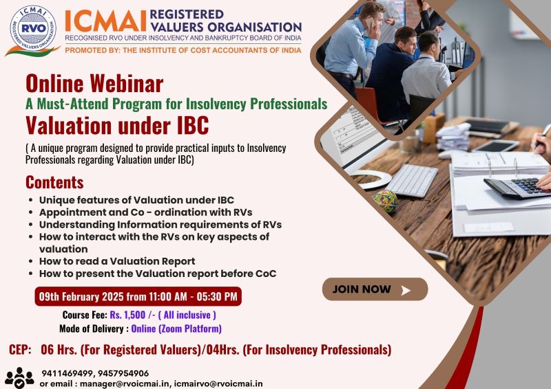 Online Webinar Valuation under IBC on 09th February 2025 