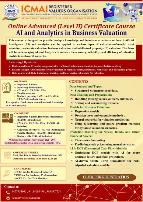 Online Advanced Level II Certificate Course AI and Analytics in Business Valuation