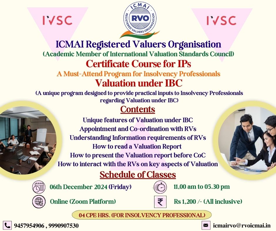 Certificate Course for IPs  Valuation under IBC