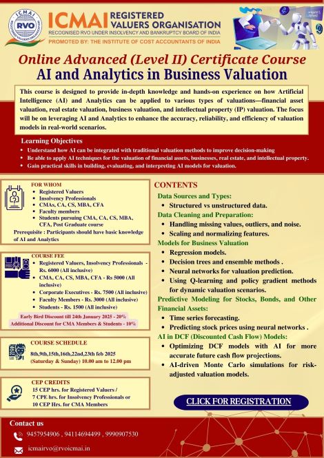 Online Advanced Level II Certificate Course AI and Analytics in Business Valuation