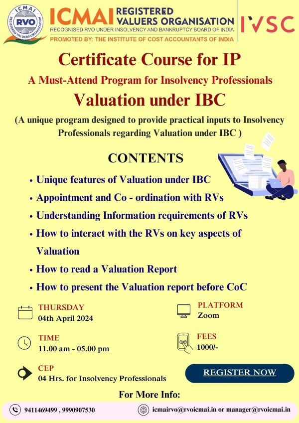 Certificate course for IP valuation under IBC