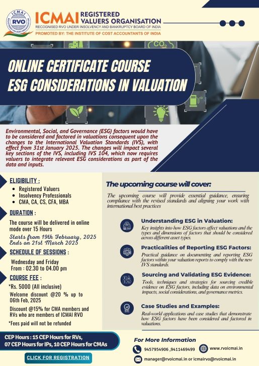 Online Certificate Course ESG considerations in Valuation